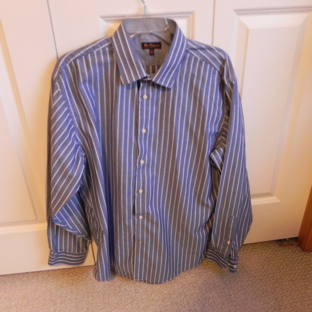 Ben Sherman Men's Blue/Whtie Stripe Dress Shirt Size XL 17 34-35